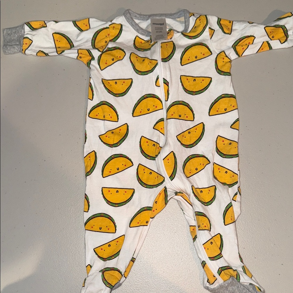 Smiling Taco Print Kids Footie Pajamas